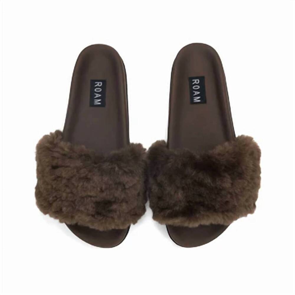 NEW ROAM women's cloud shearling slider in taupe
